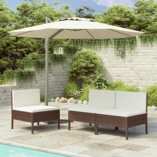 CIADAZ Gartenstühle 3 STK. mit Auflagen, Gartenmöbel, Balkonstühle, Hochlehner, Balkonmöbel, Bistrostuhl, Garten Stühle, Sit Möbel, Armlehnenstuhl, Poly Rattan Braun