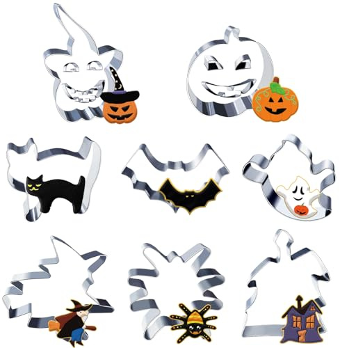 Winwild 12 Stück Halloween Ausstecher Kürbis Geist Fledermaus Katze Herbst Ausstechformen mit Edelstahl Kürbis Emoji Motiv Halloween Keksausstecher Herbst Ausstechform Ausstechen Plätzchen für Backen