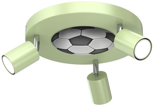 Licht-Erlebnisse Deckenspot Metall Grün Kinderzimmer Ø30 cm rund GU10 verstellbar Fußball 3-flammig Modern flexible Deckenlampe PINIK