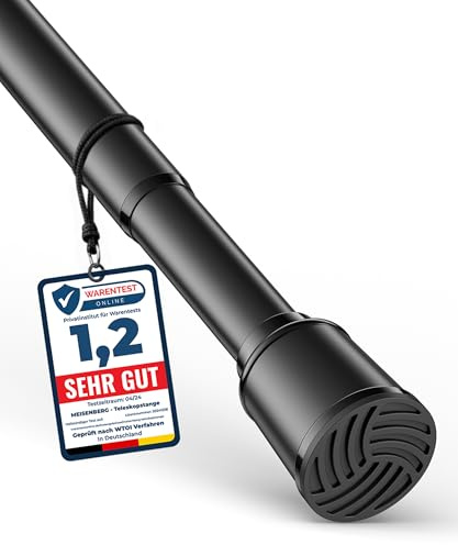 MEISENBERG Multifunktionale Spannstange ohne Bohren 220-270cm, Schwarz, Ø 32 mm, Duschstange zum Klemmen für Fenster, Dusche, Terrasse und Trennwand
