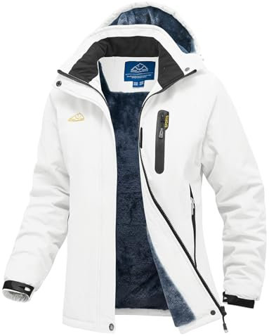 YSENTO Damen Winterjacke Wasserdicht Skijacke Softshelljacke Warm Gefüttert Winddicht Outdoor Snowboardjacke(Weiß,L)