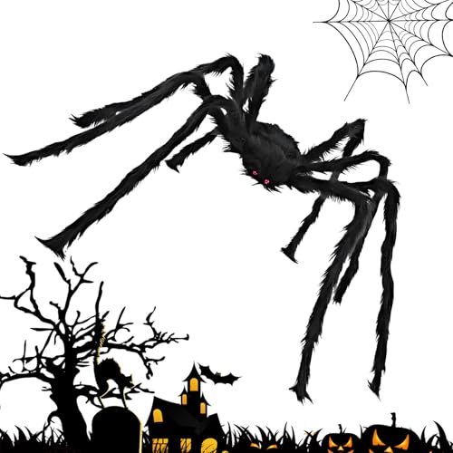 Halloween-Spinne,150cm Riesenspinne Halloween Outdoor Dekorationen Haarige Spinne Halloween Spinne Deko Gruselige Dehnbares Riesen Spinne Horror Schwarz Spinnen für Halloween Deko,Karneval,Mottoparty