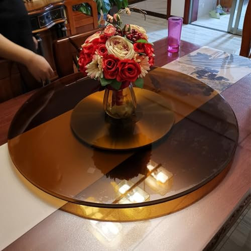 80cm Rond Lazy Susan Plaque de Service Plateau, Grand Plateau Tournant en Verre de Table Ronde, Plateau Pivotant À Résistant À La Chaleur, Parfait pour Les Maisons et Les Restaurants(Ø 68cm/26.8in)