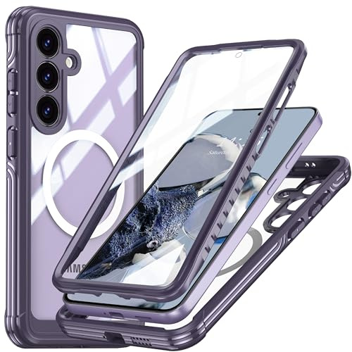 Colala Coque pour Samsung Galaxy S25, Housse Magnétique avec Protection d'Écran en Verre Trempé Intégrée et Protection de Caméra, Étui de Protection Complète 360 Degrés Anti-Choc,Violet