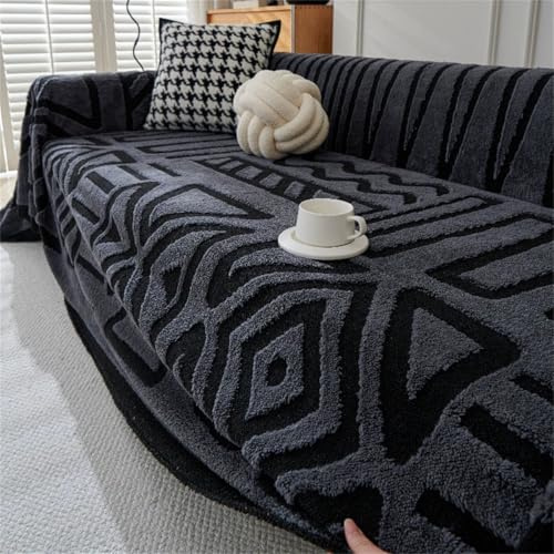 YJSZY Sofa üBerwurfdecke 1/2/3/4 Sitzer,Bohemian Line Geometrisch Couch üBerzug,Sofabezug L Form U Ecksofa GroßE Sofa Cover,Vielseitige rutschfeste SofaüBerwurf Bed Futonbezug (Dark Grey,180x150cm)