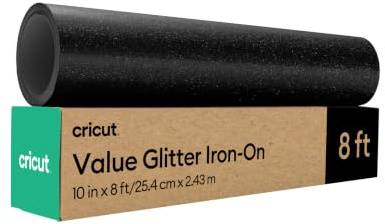 Cricut Plotterfolie Textil Glitzer Schwarz | 25,4 cm x 2,4 m | Flexfolie Plotter Textil | Bügelfolie für Textilien | Für alle Cricut Iron On Folie Smart-Schneidemaschinen und Textilfolie Plotter