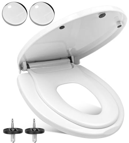 Legpador Tapa WC Universal, Tapadera WC con Extraíble Asiento Reductor Infantil, Asiento Inodoro Familiar con Cierre Suave, Tapa Vater en Forma O, 2 en 1 Tapas de Water Blanco, para Adultos y Niños