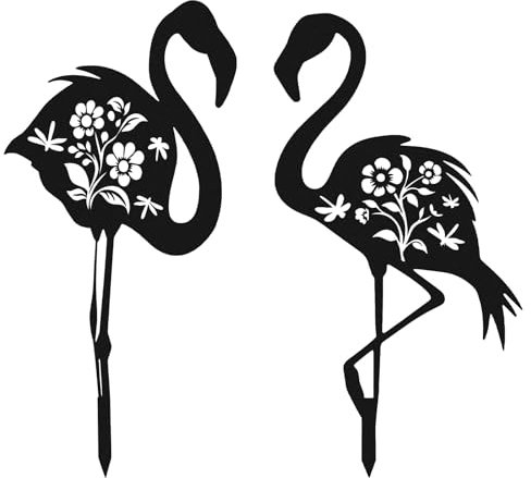 BOXOB 2pcs Piquet de Jardin Decoratif Flamant Rose en Métal, Fantaisiste Décor de Cour Flamant Rose Noir Piquet de Jardin Décoratif pour Pelouse Patio Arrière-Cour Décoration Extérieure