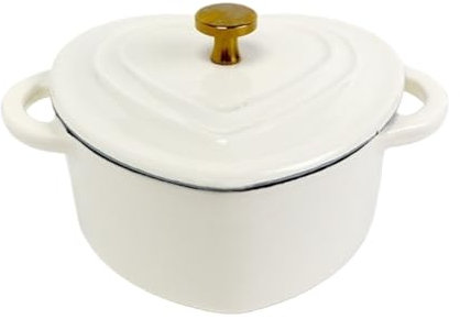 STHOYN Pentola Ghisa Smaltato per Il Fornello A Induzione Casa Cottura A Induzione Smalto in Casseruola in Ghisa, Smaltato in Ghisa Pentola in Ghisa Cookware(White,Heart Shape_2.4L)