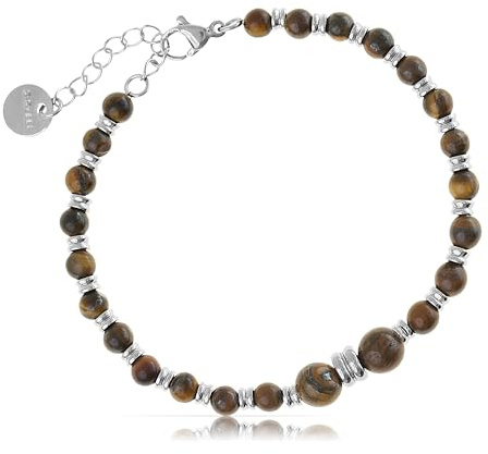Made by Nami Armband Herren mit Tigerauge Perlenarmband Männer aus Chirurgischem Edelstahl Hypoallergen Wasserfester Schmuck Herren Schmuck