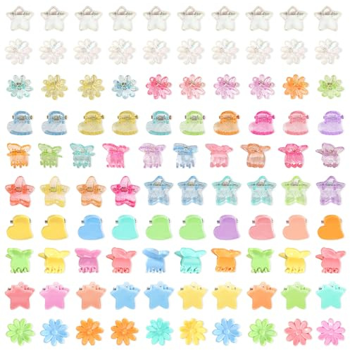 100 Pezzi Mini Fermagli per Capelli, 15 mm Mini Clip per Capelli Plastica, Eleganti Colorate Mollette con Farfalla e Piccolo Fiore Artiglio Pinze di Plastica Accessori per Donne
