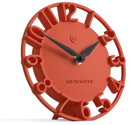 NEWGATE® Timewarp desk clock | Round skeleton clock | Orange | Modern designer style for desk, table top, mantel, shelf or bedside | For kitchen, living room, office