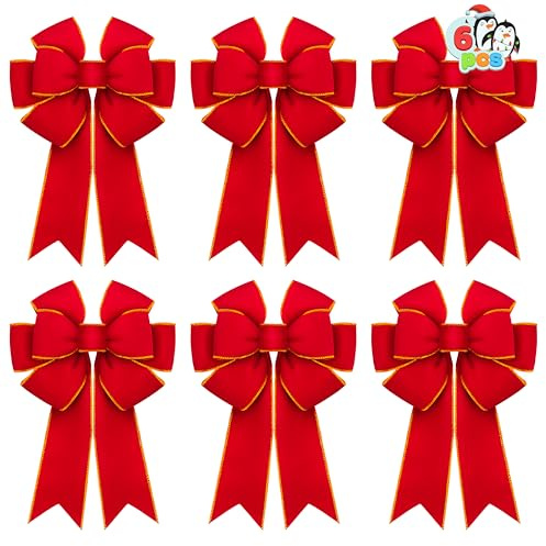JOYIN 6 Stück 35,6 x 30,5 cm rote Samtschleifen für Weihnachten, große rote Weihnachtsschleifen für Kranz, Baum, Geschenkboxen, Außendekorationen, Samtschleifen für Weihnachtsbaum