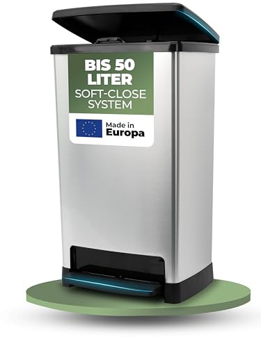 Novaliv Großer Mülleimer mit Deckel - 50L Tretmülleimer mit Soft-Close-System - Stabiler Abfalleimer mit Deckel & Fußpedal - Geruchsdichter Mülleimer Küche u.v.m - Treteimer Müllbehälter