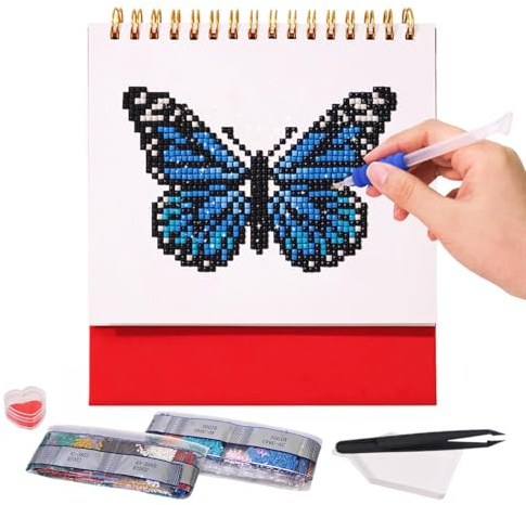 Gem Art Calendar 2026, 6.69 Inches, Diamond Dot Painting, Monthly Planner with Sparkling Rhinestone Craft for Beginner Women Teens Adults, Decorative Ornament for Holiday Birthday Table Gift