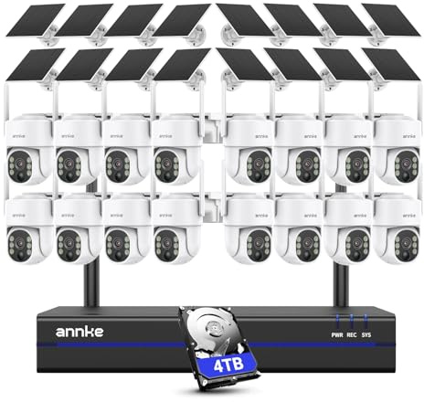 ANNKE 4MP Wireless Security Camera System, 16CH 4K NVR CCTV Camera System with 4TB HDD, 16PCS Solar Security Camera Outdoor, 360° Surveillance, Color Night Vision, 2-Way Audio, 2.4/5 GHz WiFi
