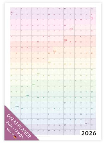 PuK Krämmer GmbH Jahreskalender 2026 DIN A3, A2, A1 Poster – Ganzes Jahr auf einen Blick | Minimalistischer Wandkalender im Raster-Design | Perfekt für Urlaubsplanung, Projekte, Uni & Büro (DIN A1)