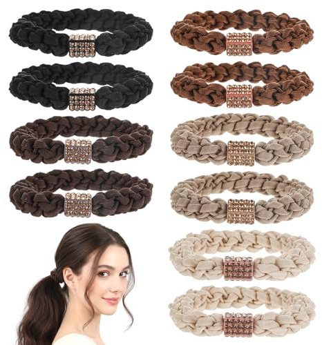 10PCS Elastic Hair Ties for Women, Hair bands for Thick Hairs No Damage High Ponytail Holders Braided Hairs Bands for Girls 5 Colors