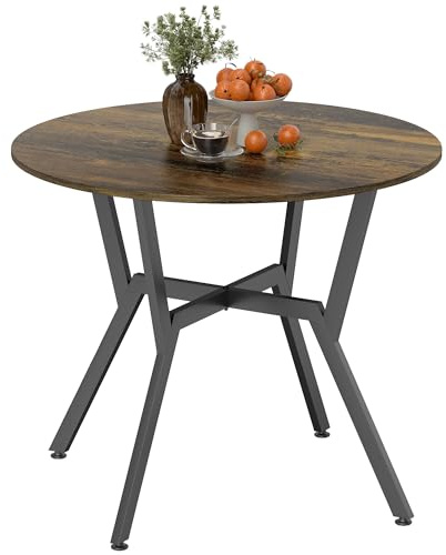 HOMCOM Dining Table Round Kitchen Table Black Legs 90 x 76 cm, Rustic Brown