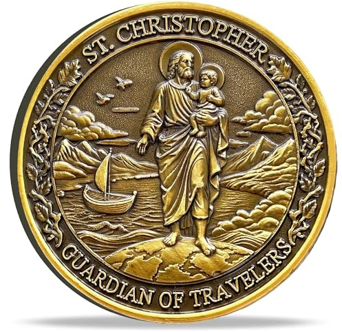 St. Christopher Travel Protection Medallion - Guardian of Travelers Coin with 'in God We Trust' & Rose Design - Religious Token for Faith & Protection on Journeys