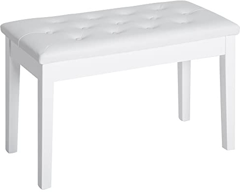 HOMCOM Banco de Piano con Almacenamiento, Banqueta de Piano con Asiento de Cuero Sintético, Patas de Madera, Carga Máxima 200 kg, 76x36x50 cm, Blanco