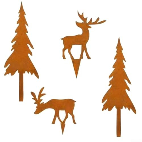 Jotekonoby Rusty Deer Garden Stakes Set - Metal Garden Ornaments Outdoor, Weather Resistant Iron Lawn Decorations for Festive Yard and Christmas Decor