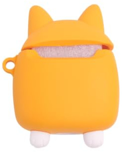 SHINEOFI Kabelloser Earphone Schutzcover Silikon Cartoon Motiv Gelber Corgi mit Karabiner Kompatibel für Airpods Stoßfest Kratzfest Outdoor Geeignet Geschenk
