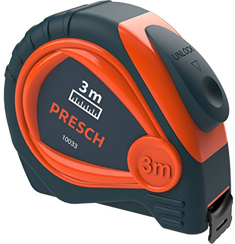Presch Tape Measure 3m - Small, Robust, Professional Only Metric Measuring Tape - Riveted, with Metal Belt Holder and Retractable - 3m Tape Measure