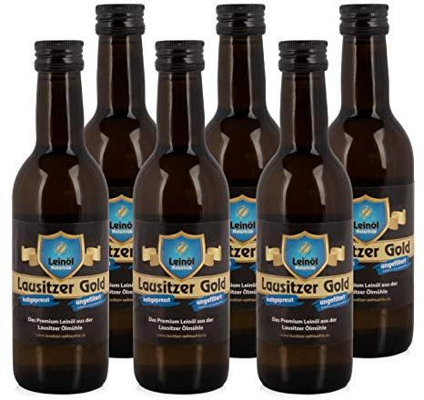 6 x Lausitzer Leinöl - Lausitzer Gold (kaltgepresstes ungefiltertes Premium Leinöl), 6x 250ml