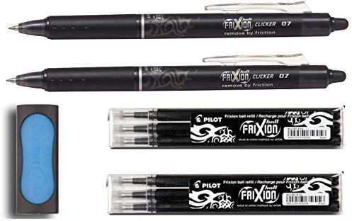 Pilot 2 Frixion Clicker 0.7 + 6er-Set Mine + Radierer als Gratiszugabe (schwarz, 2 Stifte | 6 Minen | 1 Radierer)