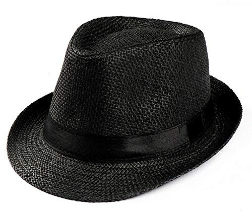 Boolavard Femmes Large Bord Paille Panama Roll Up Hat Fedora Beach Sun Chapeau UPF50 + (Noir)