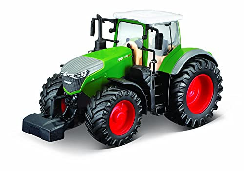 Bburago Traktor Fendt 1050 Vario: Spielzeugtraktor mit Schwungrad-Antrieb, abnehmbare Fahrerkabine, ab 3 Jahren, 10 cm, grünelb (18-31611)