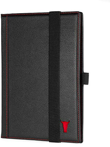 TORRO Echtleder Hardback Notizbuch [Nachfüllbar] [Stiftschlaufe] [Gummiband] [Liniertes Papier] (A5 Schwarz)