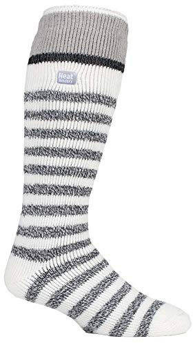 HEAT HOLDERS - Mens Thick Extra Long Striped 2.3 TOG Winter Thermal Knee High Ski Socks (6-11, Cream Stripe)