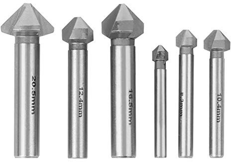 6Pcs Fraise à Chanfreiner en Carbure HSS Fraises à Noyer à 3 Tranchants Ensemble de Forets à Fraiser en Acier à Grande Vitesse 90 Degrés