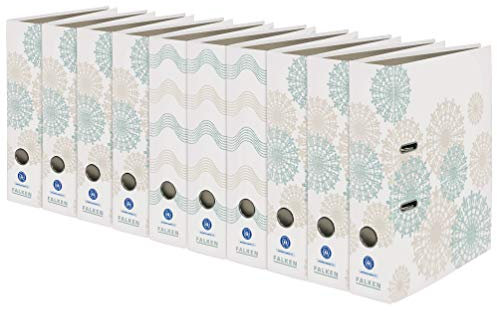 Original Falken 10er Pack Motivordner Pure Green. Made in Germany. 8 cm breit DIN A4 farbig sortiert Welle & Kreis Blauer Engel Aktenordner Briefordner Büroordner Pappordner