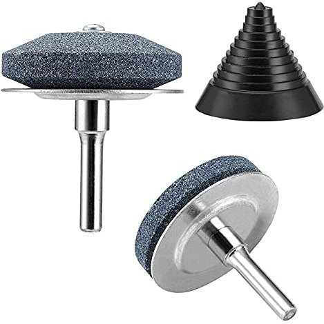 Lot de 2 aiguiseurs de lame de tondeuse à gazon et 1 kit d'équilibrage de lame de tondeuse à gazon, lame de tondeuse à gazon, outil de jardinage pour la plupart des perceuses manuelles