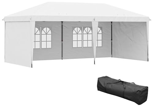 Outsunny 10' x 20' Pop Up Canopy Tent with 4 Sidewalls, Outdoor Portable Instant Canopy Shelter for Parties, Outdoor Instant Gazebo with Carry Bag for Garden, Patio, White