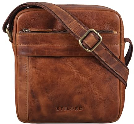 STILORD Craig Herren Schultertasche klein Leder Umhängetasche Männer Herrenhandtasche für 10,1 Zoll echtes Vintage Rindsleder Farbe:Kara - Cognac