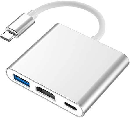 APM 590479 - Adaptateur USB 3.1 Type-C/HDMI + Type-C + USB-A Mâle/Femelles - Résolution Vidéo HD Jusqu’à 4K x 2K (30 Hz) - Taux De Transfert jusqu'à 5 bit/s - Boîtier en Aluminium - Métal Gris