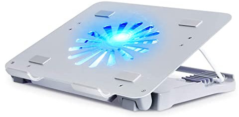 Almohadilla de refrigeración para portátil, enfriador de aluminio para computadora portátil de 12 a 15.6 pulgadas Gaming Office Laptop con ventilador de refrigeración, luz LED azul, puertos USB duales