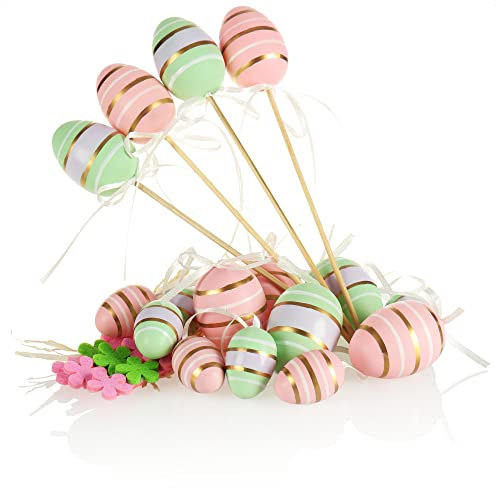 COM-FOUR® 18x Ensemble de décoration de pâques pièces - décoration de pâques pour Bouquet de pâques - Oeufs de pâques
