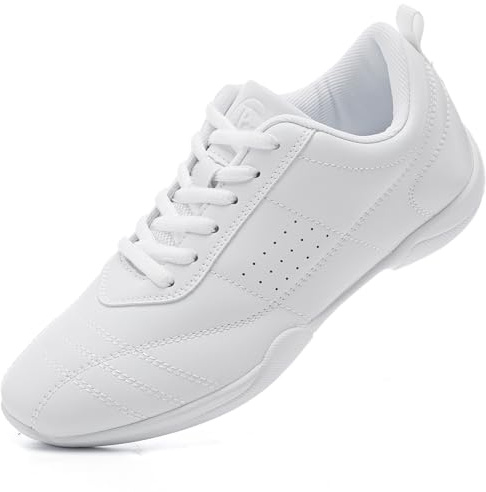 PPXID Girls' Lace-up Cheer Shoes Cheerleading Dance Shoes Women's Sport Training Shoes Loop White New 1.5 UK