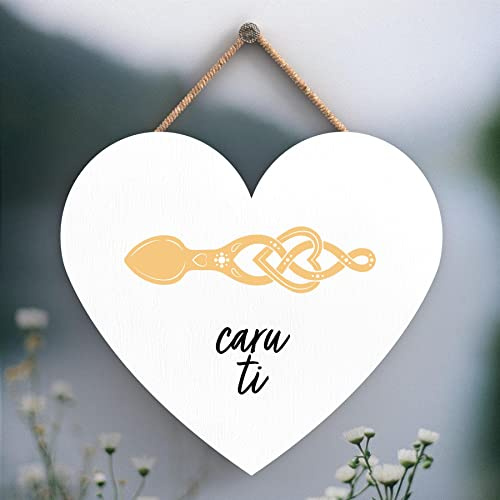 Global Designs Caru Ti Love You Welsh Love Spoon Wooden Heart Hanging Plaque