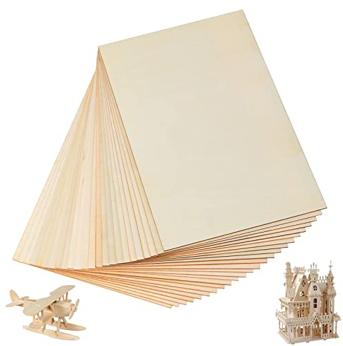 YOUNTHYE Lot de 24 feuilles de contreplaqué brut - 300 x 200 x 2 mm - Feuilles de bois de balsa rectangulaires A4 pour travaux manuels sur bois, peinture, projets de modélisme gravés