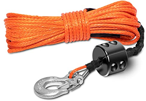 METOWARE Synthetic Winch Rope Kit, 3/16 x 50ft 8,350 LBS Winch Cable Line with Protective Sleeve Hook and Stopper Fits 4WD Off Road Vehicle UTV ATV SUV Truck
