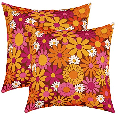60S 70S Groovy Kissenbezüge 45x45cm 2er Set Kissenbezüge Retro Hippie Blume Dekorative Sofakissen Couchkissen für Vintage Boho Pflanze Floral Kissenbezug Kissenhülle Blossom Bunte Dekokissens