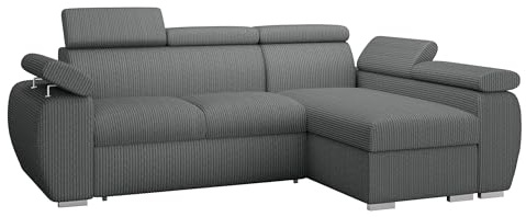 Mirjan24 Ecksofa Boston Mini Premium, Eckcouch mit Schlaffunktion und Bettkasten, Polsterecke mit Einstellbare Kopfstützen, L-Sofa, Couch, Wohnlandschaft, Stoff: Cord (Poso 22, Seite: Rechts, 2r+LC)