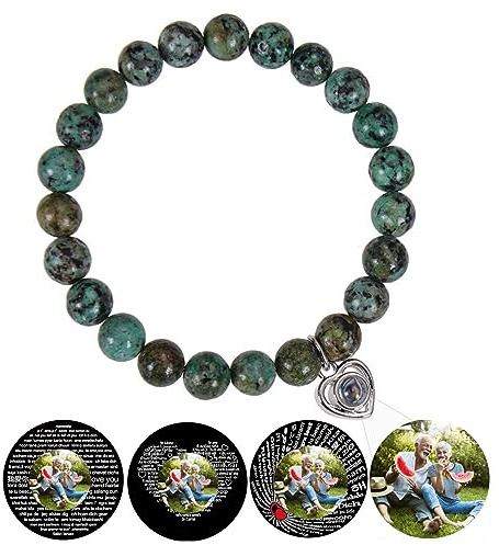 Certykllp Benutzerdefinierte Perlen Armbänder mit Bild im Inneren personalisierte Foto Projektion Armbänder angepasst Foto Naturstein Armband für Paare Frauen Männer Jahrestag Geburtstag Geschenke