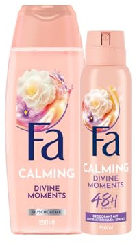 Fa Duschcreme Divine Moments (1x 250 ml) & Deospray (1x 150 ml) mit dem samtigen Duft von wilden Kamelien, Duschpflege mit milder Formel, Deo-Schutz ohne Aluminiumsalze